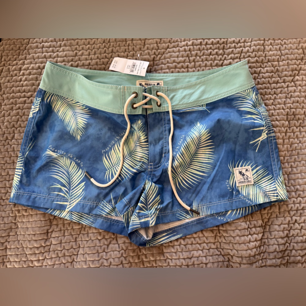 American Eagle Outfitters Blue and Green Tropical Print Board Shorts